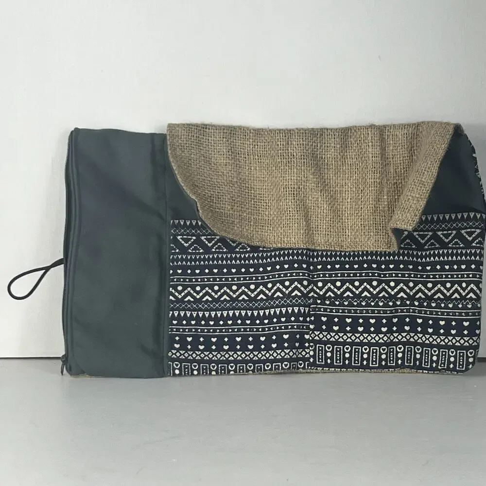 Mori Notes Pencil Holder Navy Blue Ethnic Printed Canvas Jute Zipper Compartmets